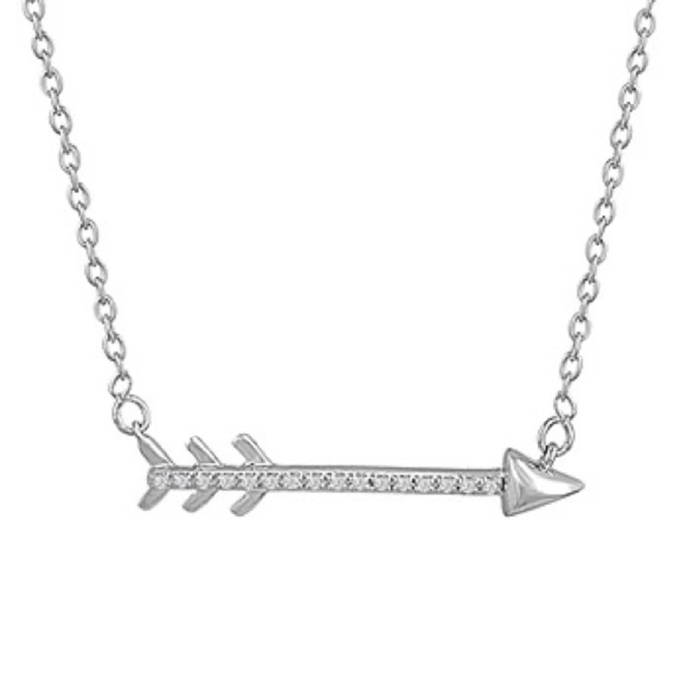 "New Beginnings" Arrow Diamond Accent Sterling Silver Necklace